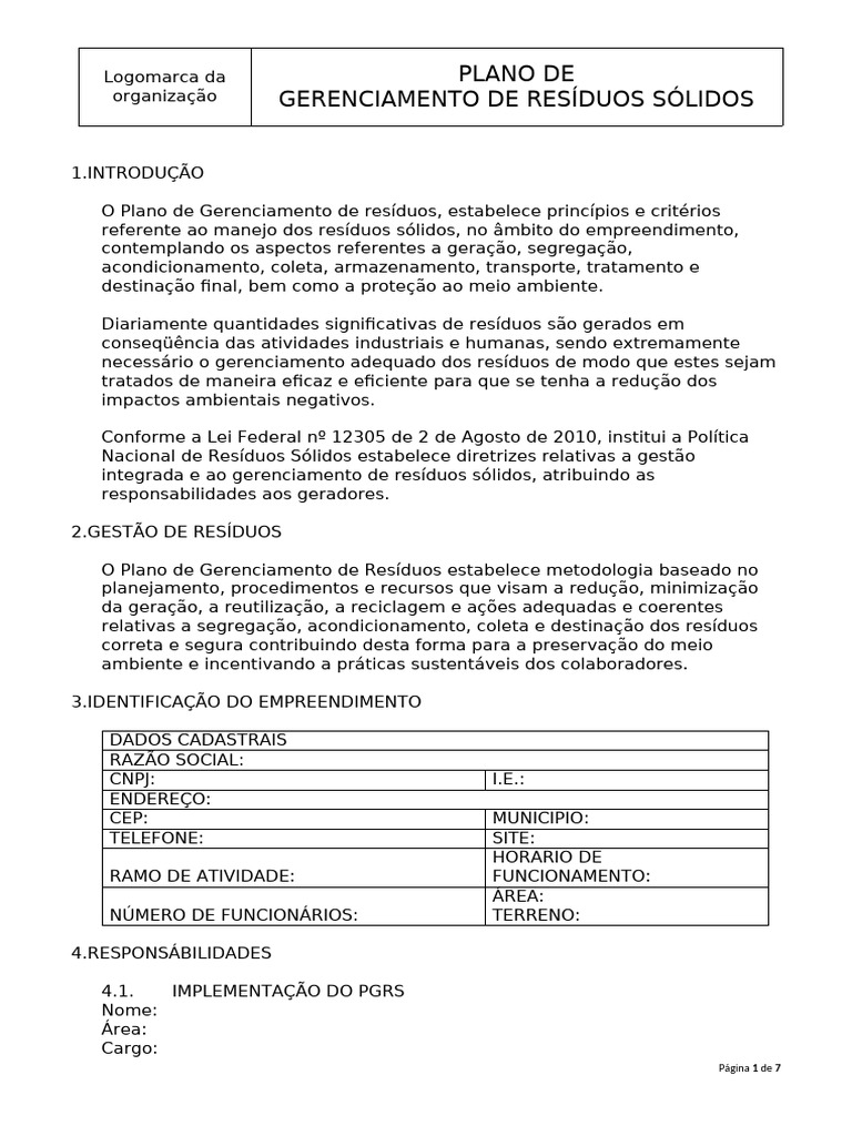Modelo de PGRS | PDF | Desperdício | Gestão de resíduos