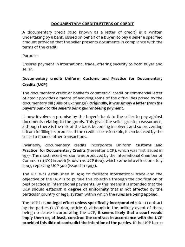 Documentary Credit - Letters of Credit | PDF | Letter Of Credit ...