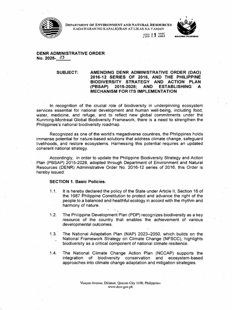 Signed DAO 2025-23 w Annex PBSAP Abridged Version | PDF | Biodiversity ...