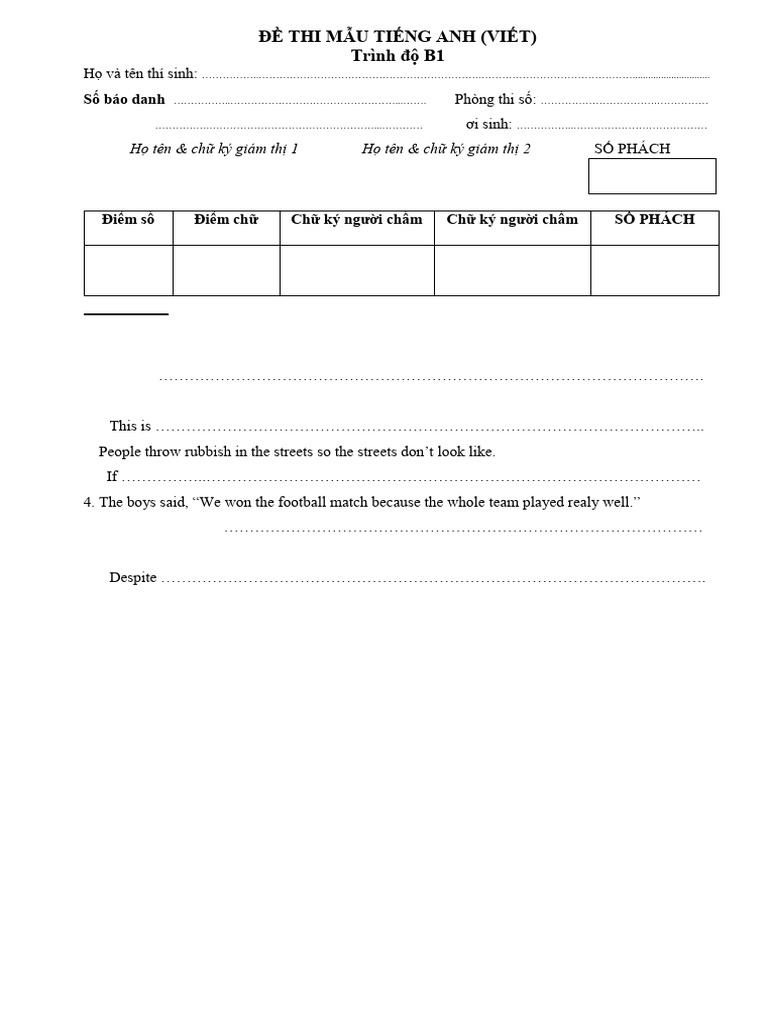 B1_Writing Sample TesT | PDF