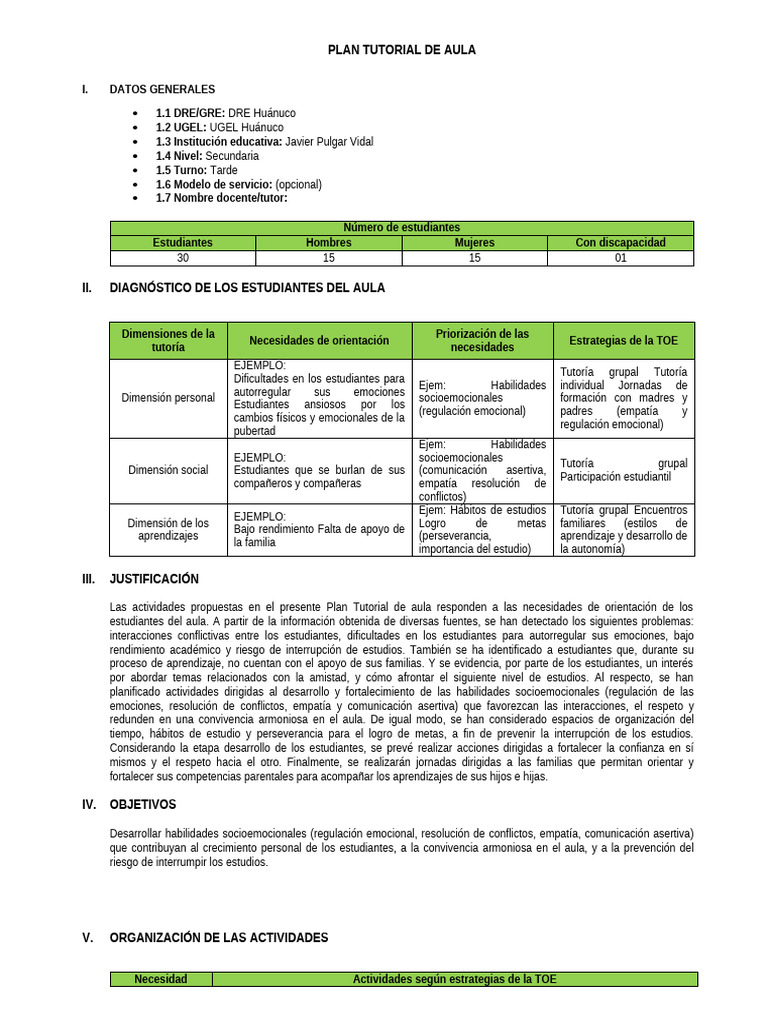 Plan Tutorial de Aula | PDF | Las emociones | Autorregulación emocional