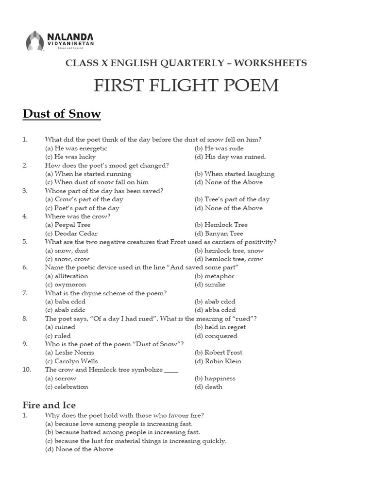 Class-x Practice Work Sheets First Flight Poem | PDF | Poetry | Lion