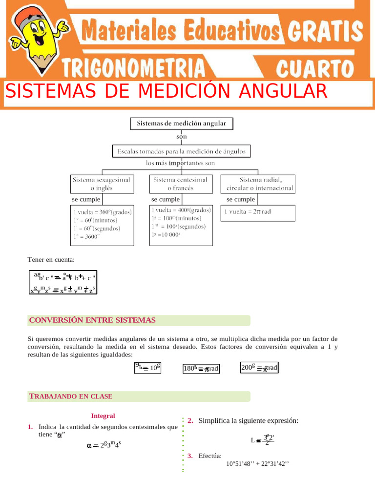 Sistemas de Medición Angular para Cuarto Grado de Secundaria | PDF ...