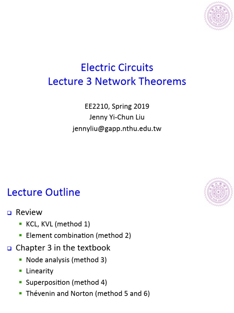 Lecture3 Network Theorems 2019 | PDF | Electrical Network | Analog Circuits