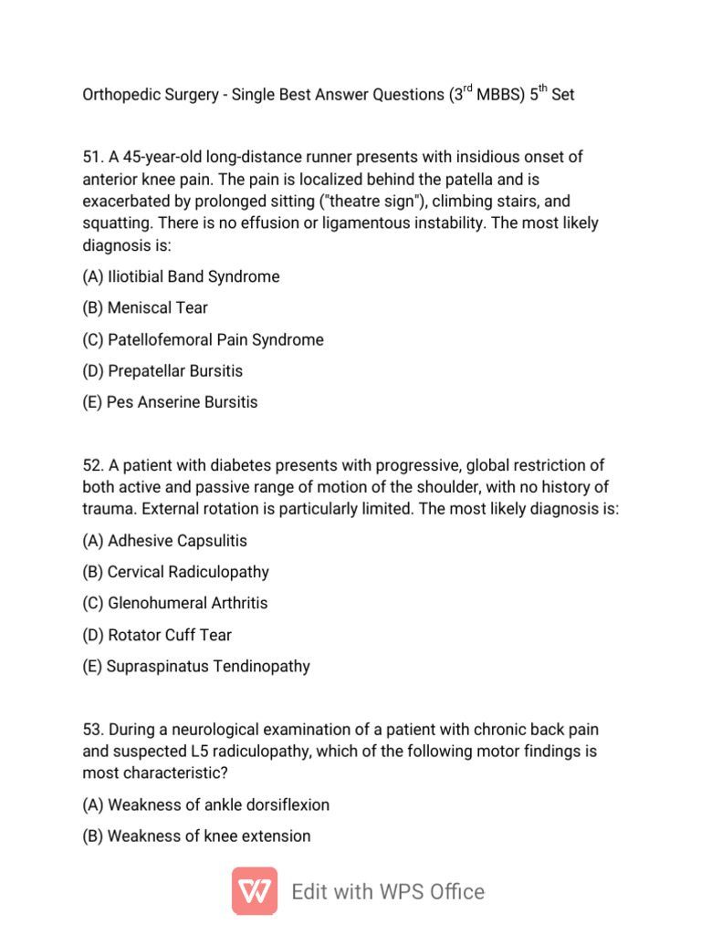 Orthopedic Surgery SBA Third MBBS Question 5 Dc5414fd 34cb 4ae6 | PDF ...