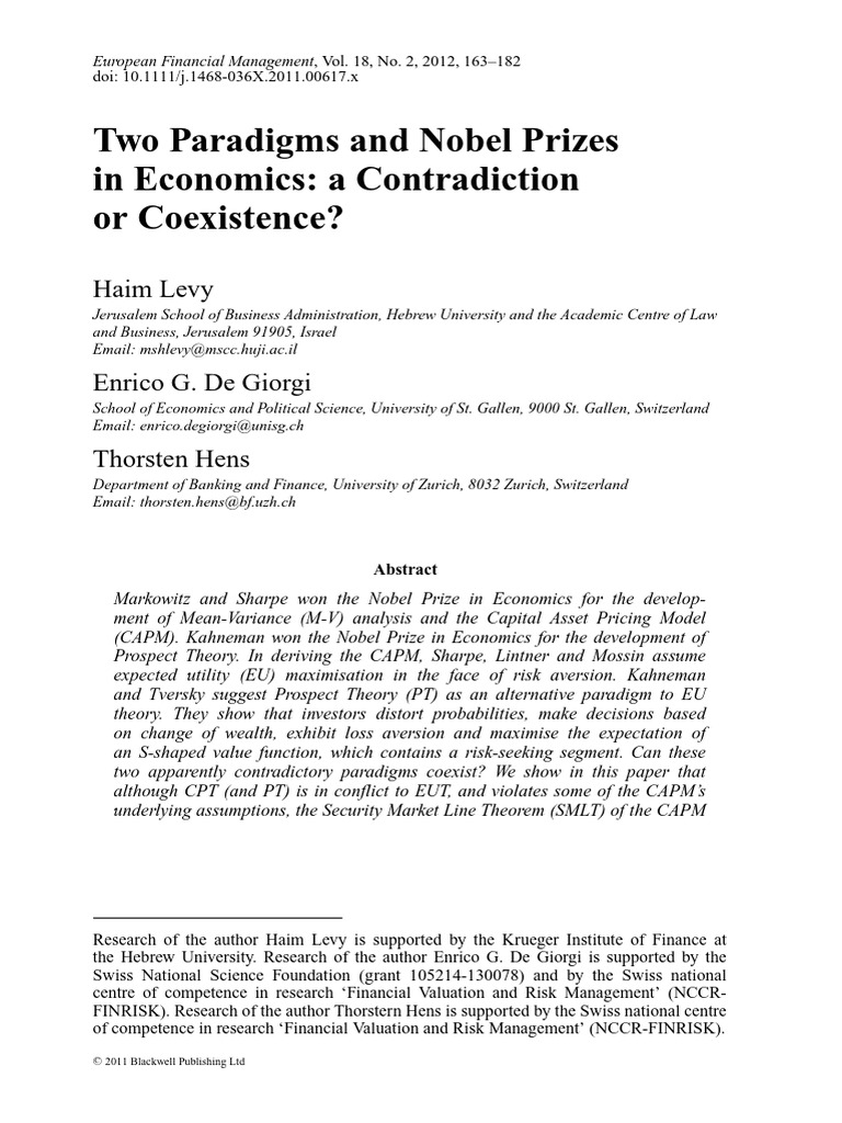 2011 - Levy, De Giorgi & Hens_Two Paradigms and Nobel Prizes in ...