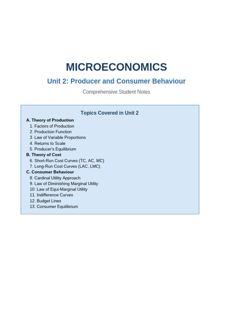 Unit2 ProducerConsumerBehaviour Notes | PDF | Utility | Production Function