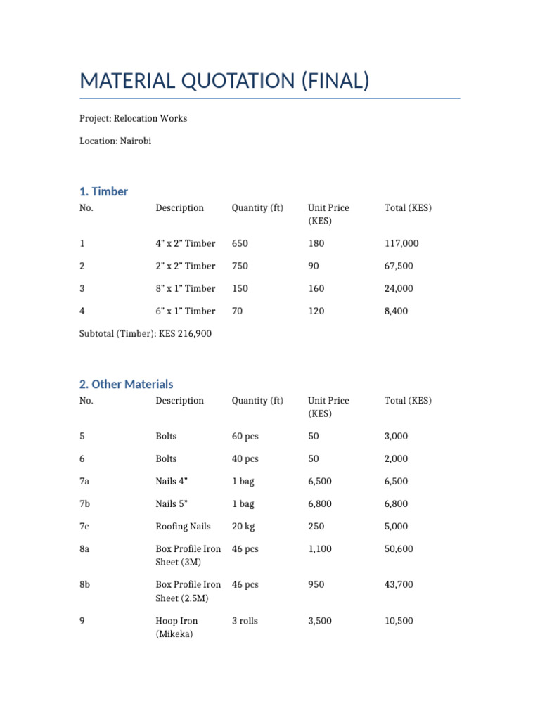 Material Quotation | PDF