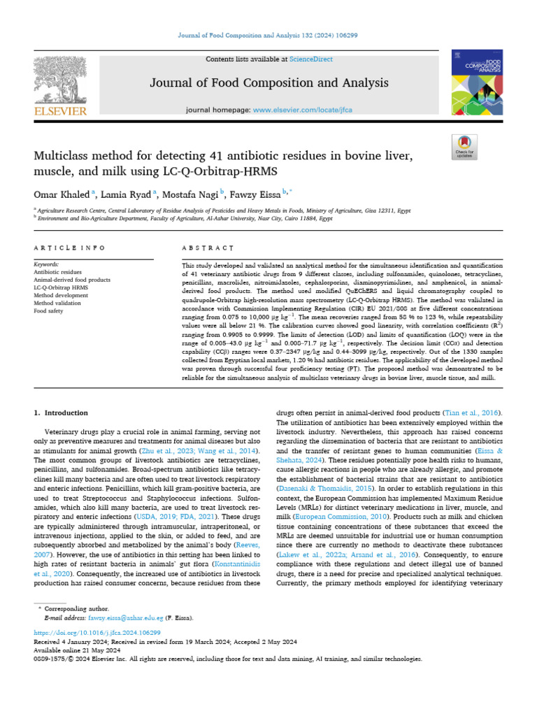 Multiclass Method for Detecting 41 Antibiotic Residues in Bovine Liver ...