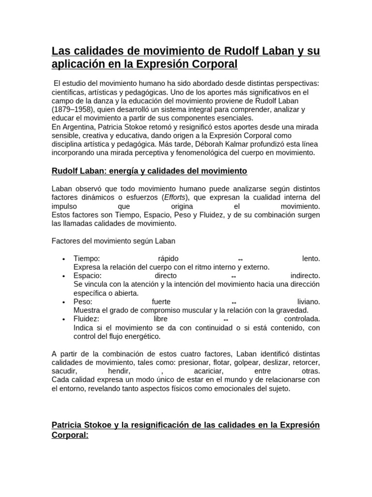 Las Calidades de Movimiento de Rudolf Laban y Su Aplicación en La ...