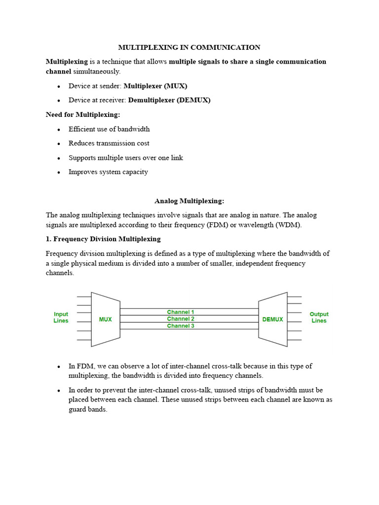 MULTIPLEXING IN COMMUNICATION | PDF | Multiplexing | Orthogonal ...