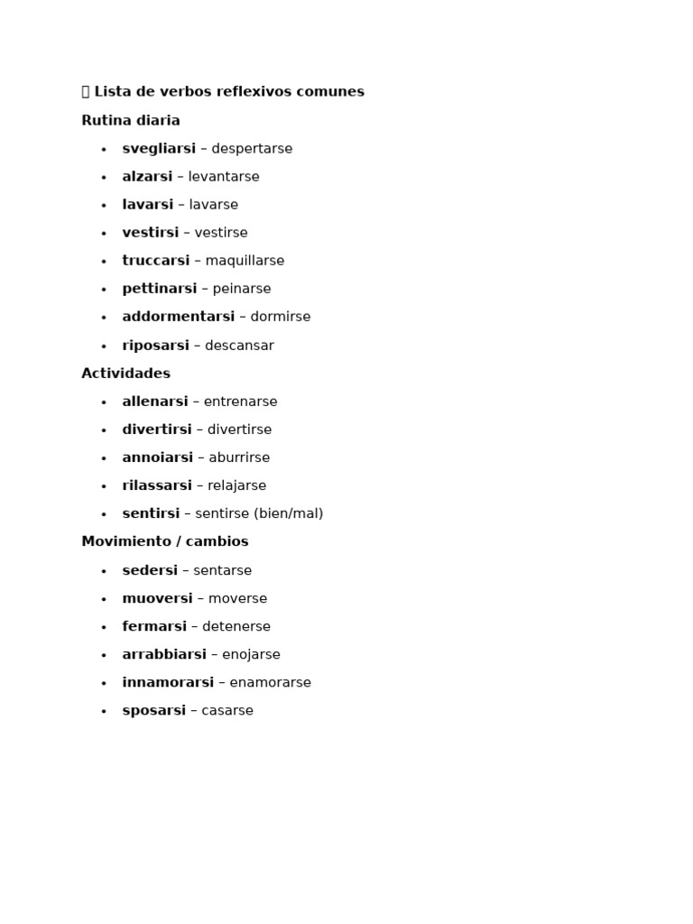Lista de Verbos Reflexivos Comunes | PDF