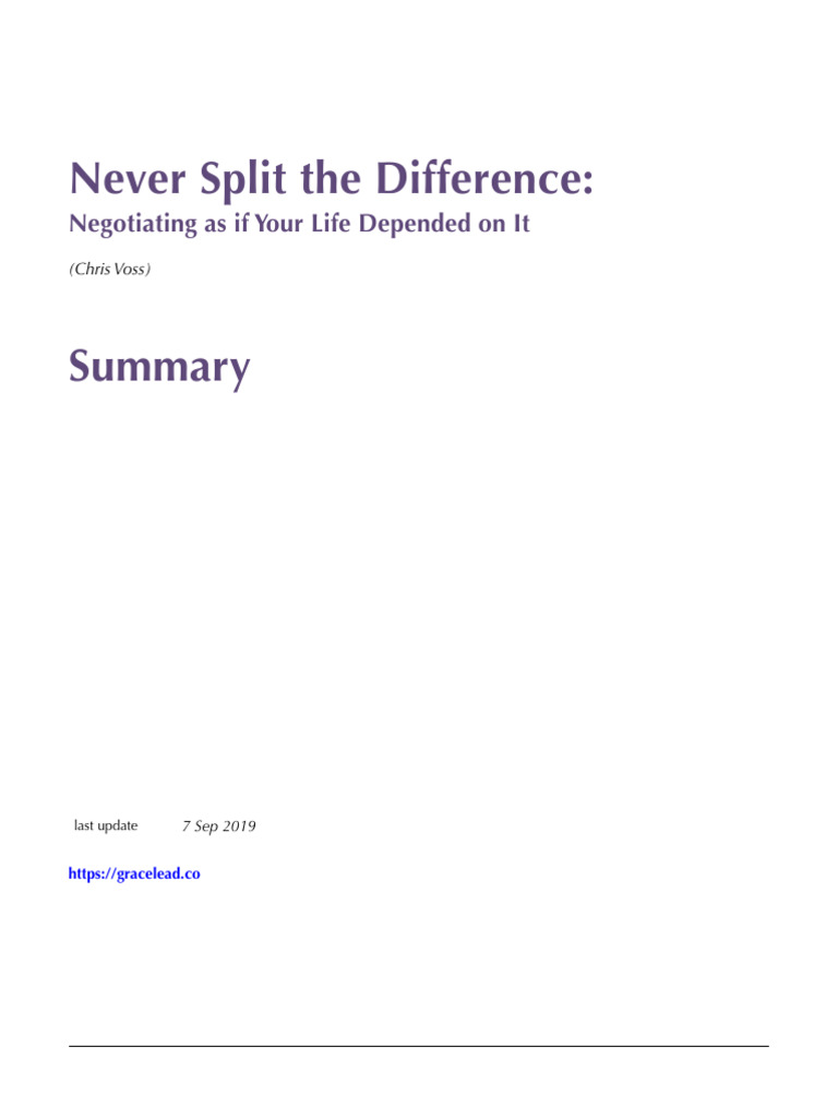 Never Split the Difference Summary | PDF | Mind | Negotiation