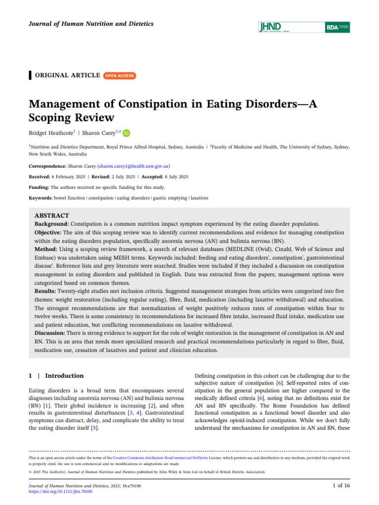 Management of Constipation in Eating Disorders A Scoping Review | PDF ...