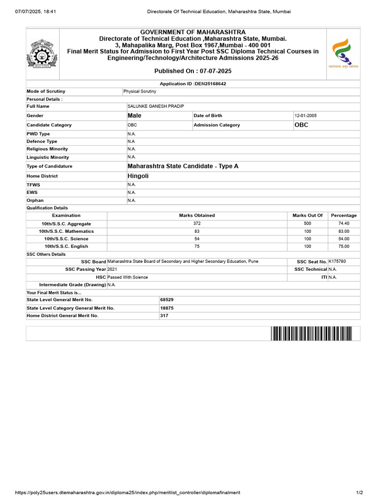 Final Merit List | PDF
