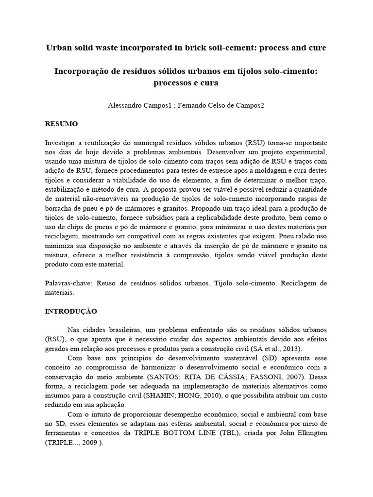 TRAD' Urban solid waste incorporated in brick soil-cement_ process and ...