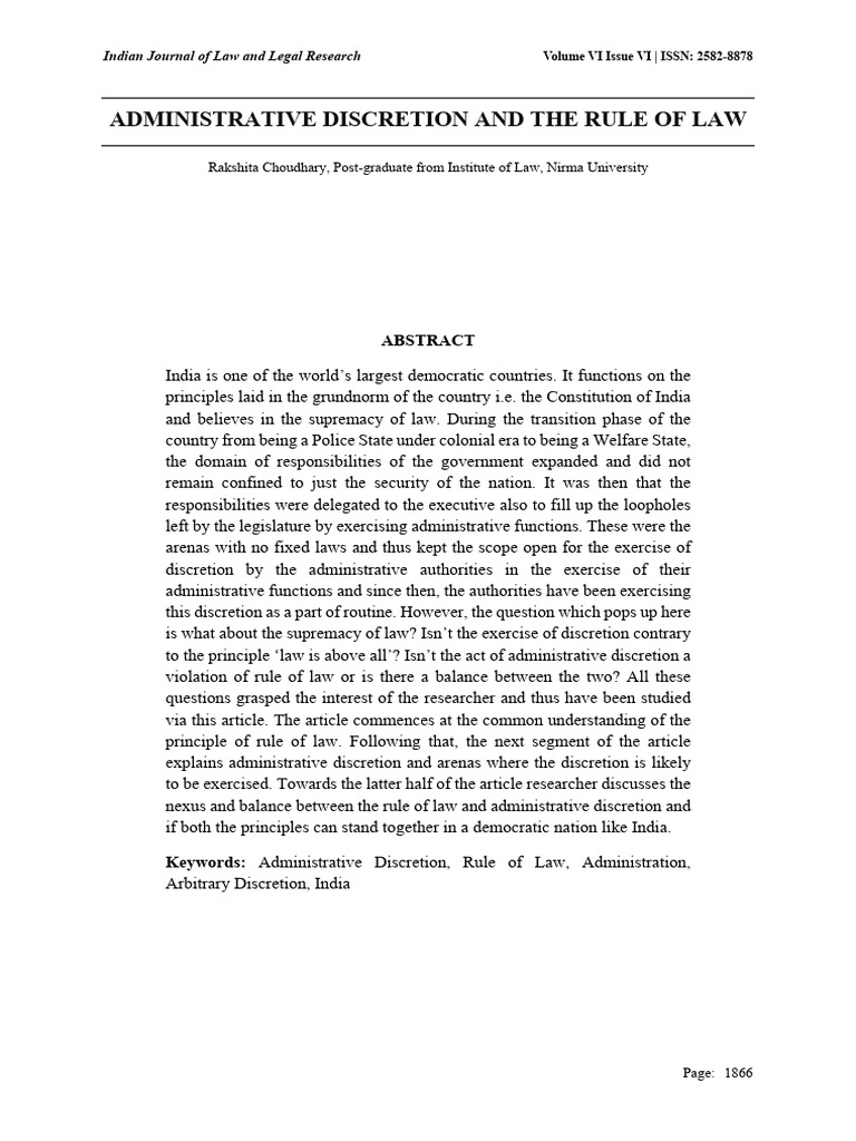 Administrative Discretion and The Rule of Law | PDF | Rule Of Law ...