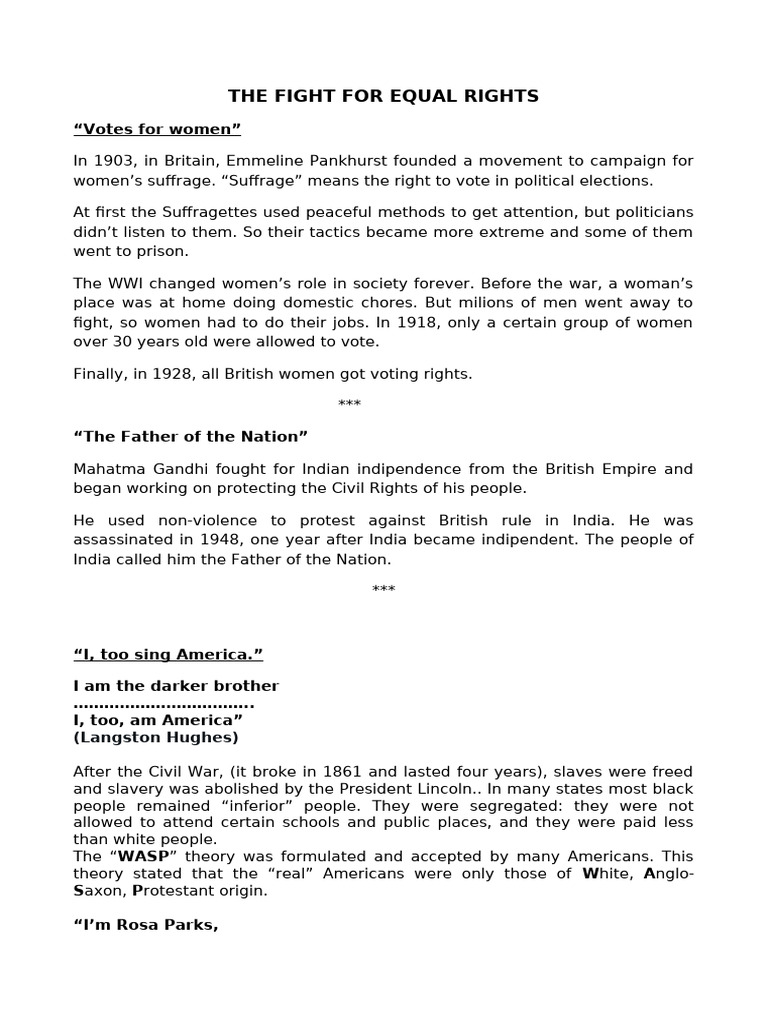 THE FIGHT FOR EQUAL RIGHTS | PDF