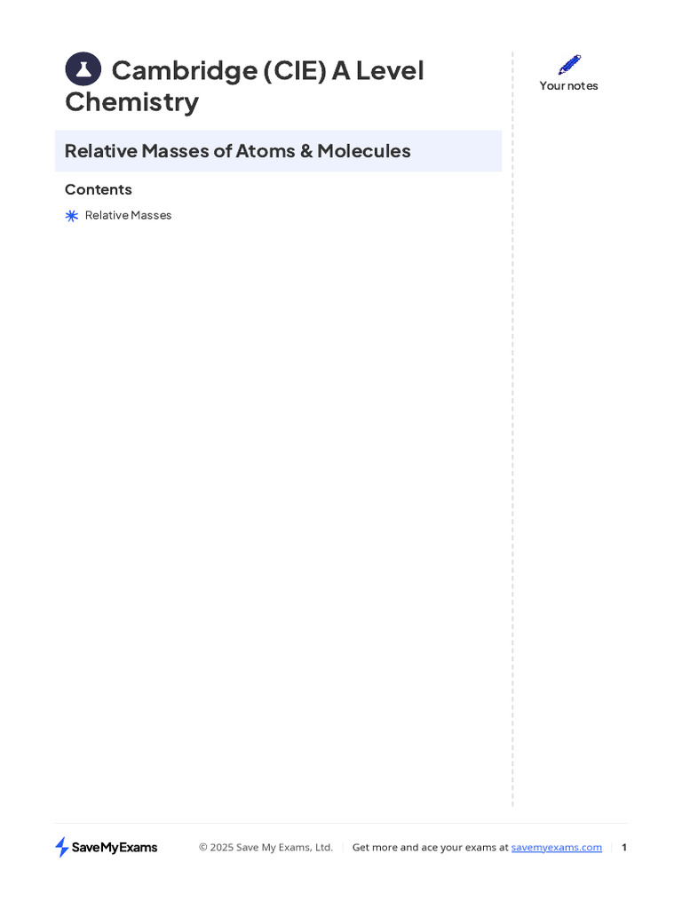 Relative Masses of Atoms & Molecules | PDF | Molecules | Isotope