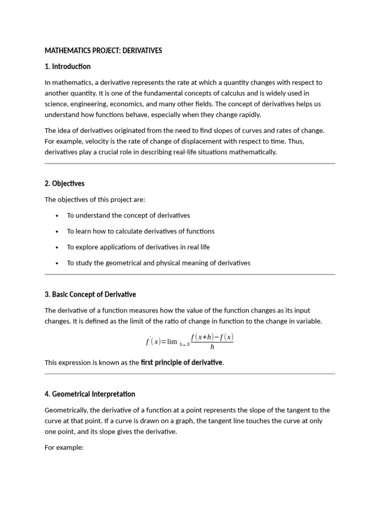 Mathematics Project | PDF | Derivative | Slope