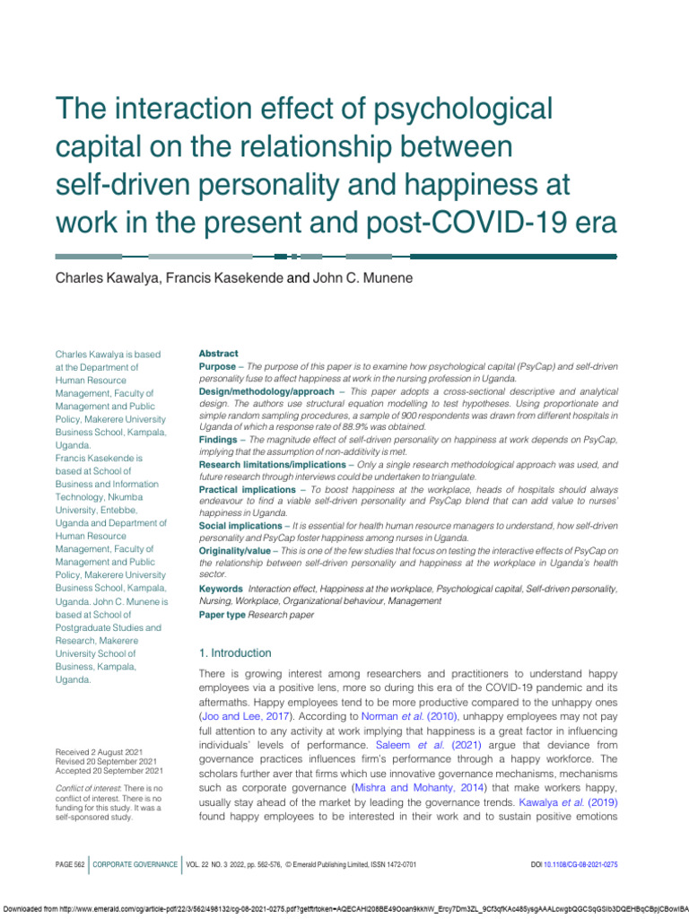 The interaction effect of psychological capital on the relationship ...