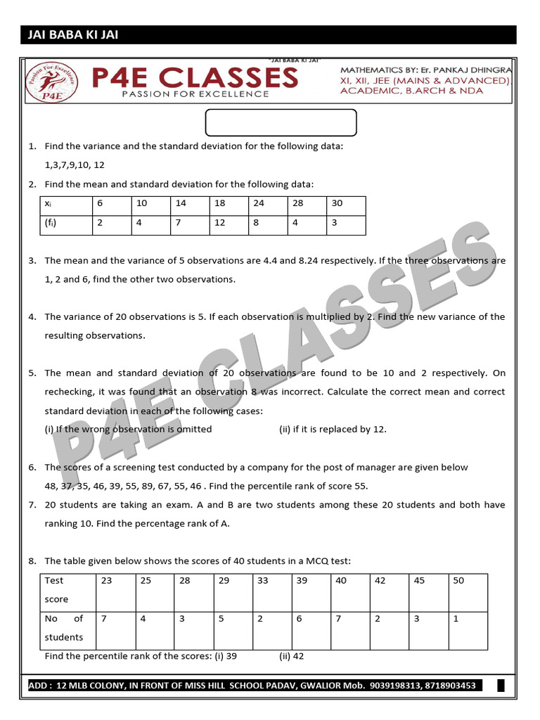 Statistics Practice Sheet 2026 | PDF | Standard Deviation | Variance