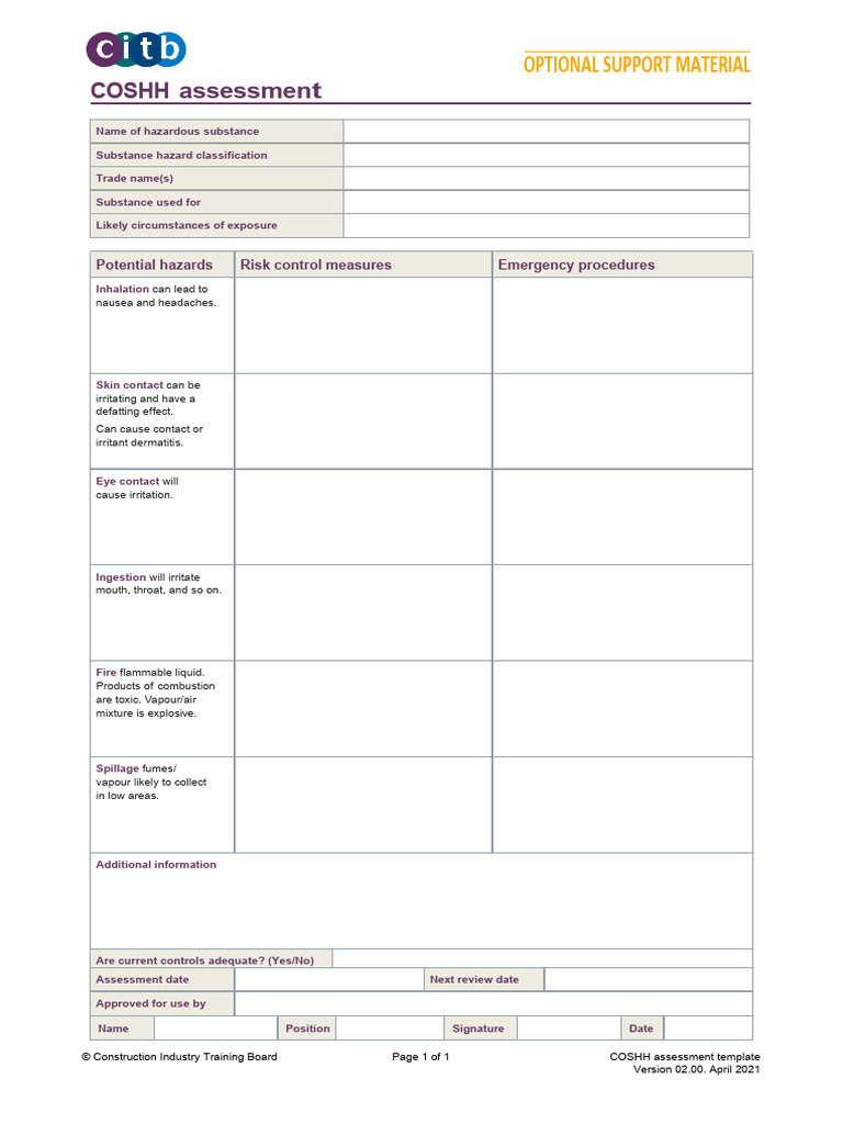 COSHH Assessment Template_v02.00 (1) | PDF