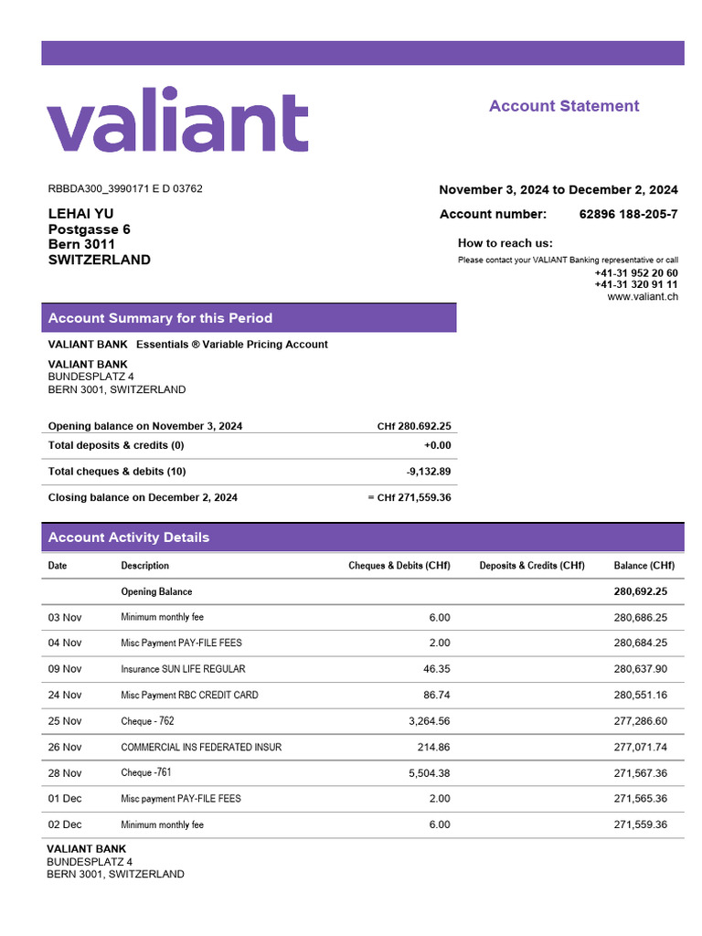 Valiant Bank Enterprise Account Statement Word and PDF Template | PDF ...