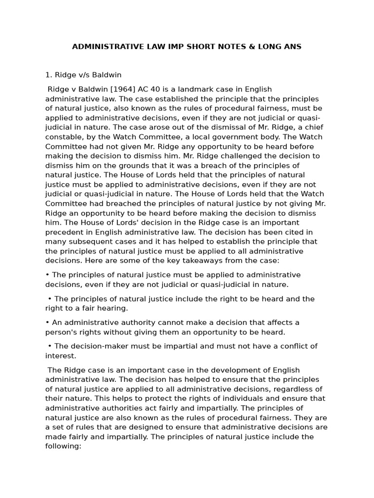 Admin Law Imp Short Notes & Long Ans | PDF