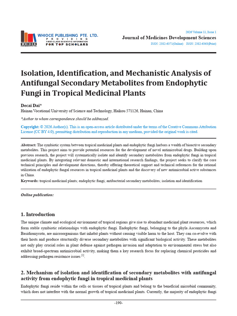 Isolation, Identification, and Mechanistic Analysis of Antifungal ...