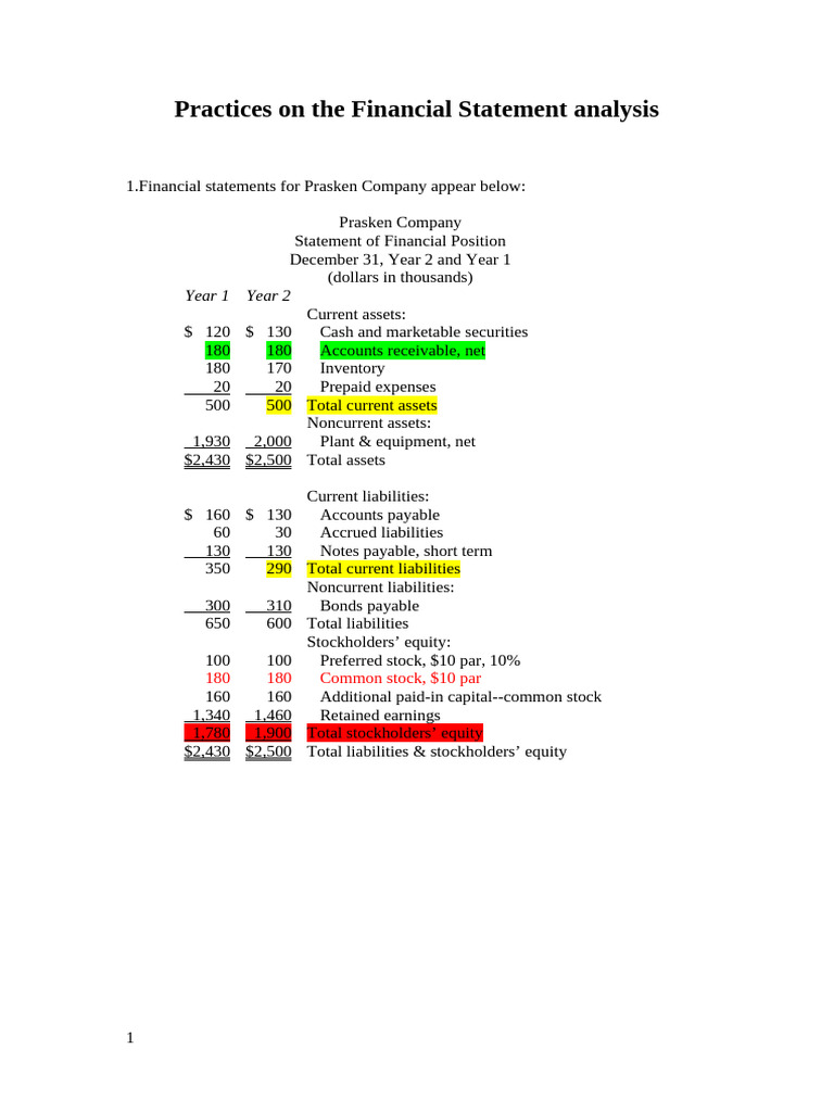 Classwork 2-Financial Statement Analysis | PDF | Equity (Finance ...
