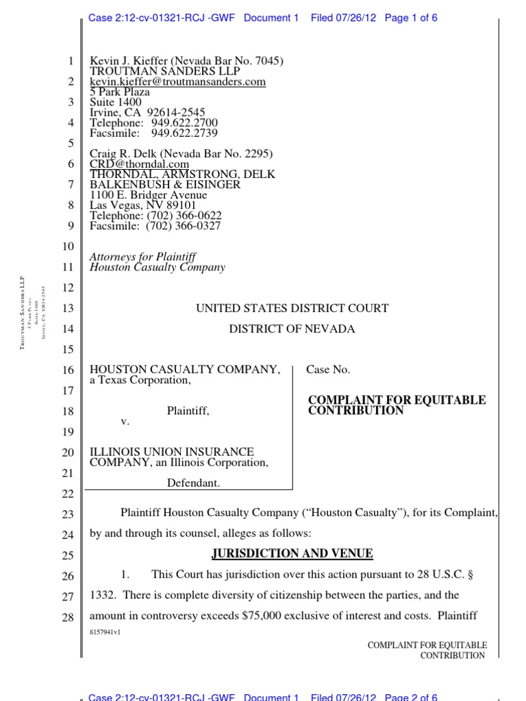 HOUSTON CASUALTY COMPANY v. ILLINOIS UNION INSURANCE