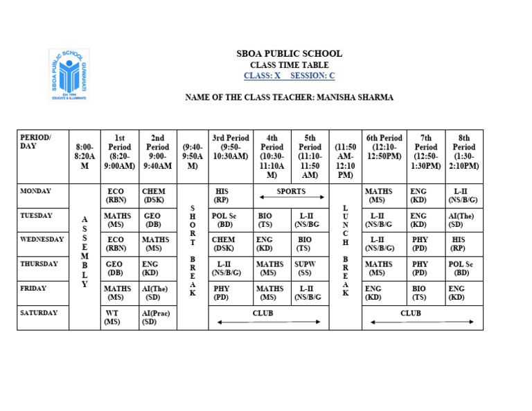 Time Table x c (2026-27) | PDF