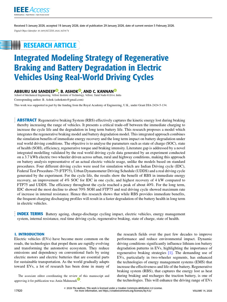 Integrated Modeling Strategy of Regenerative Braking and Battery ...