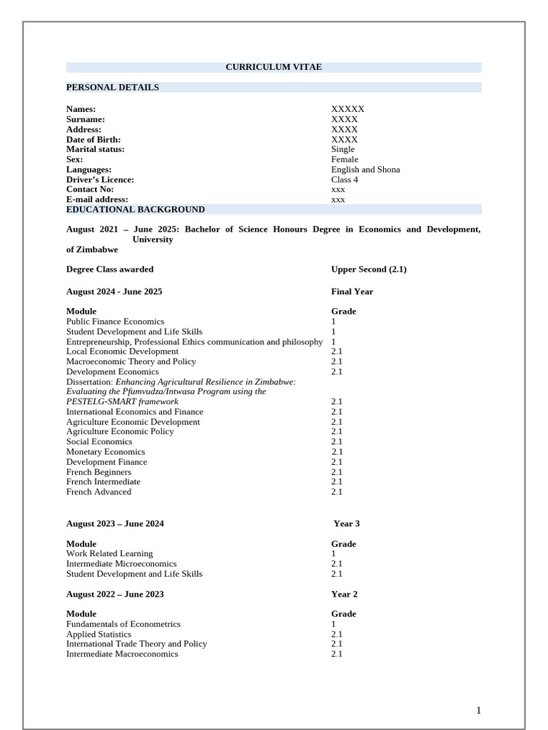 CV Template to Adapt 2026 | PDF | Economics | Statistics