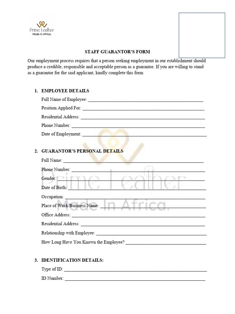 STAFF GUARANTOR's FORM | PDF | Identity Document
