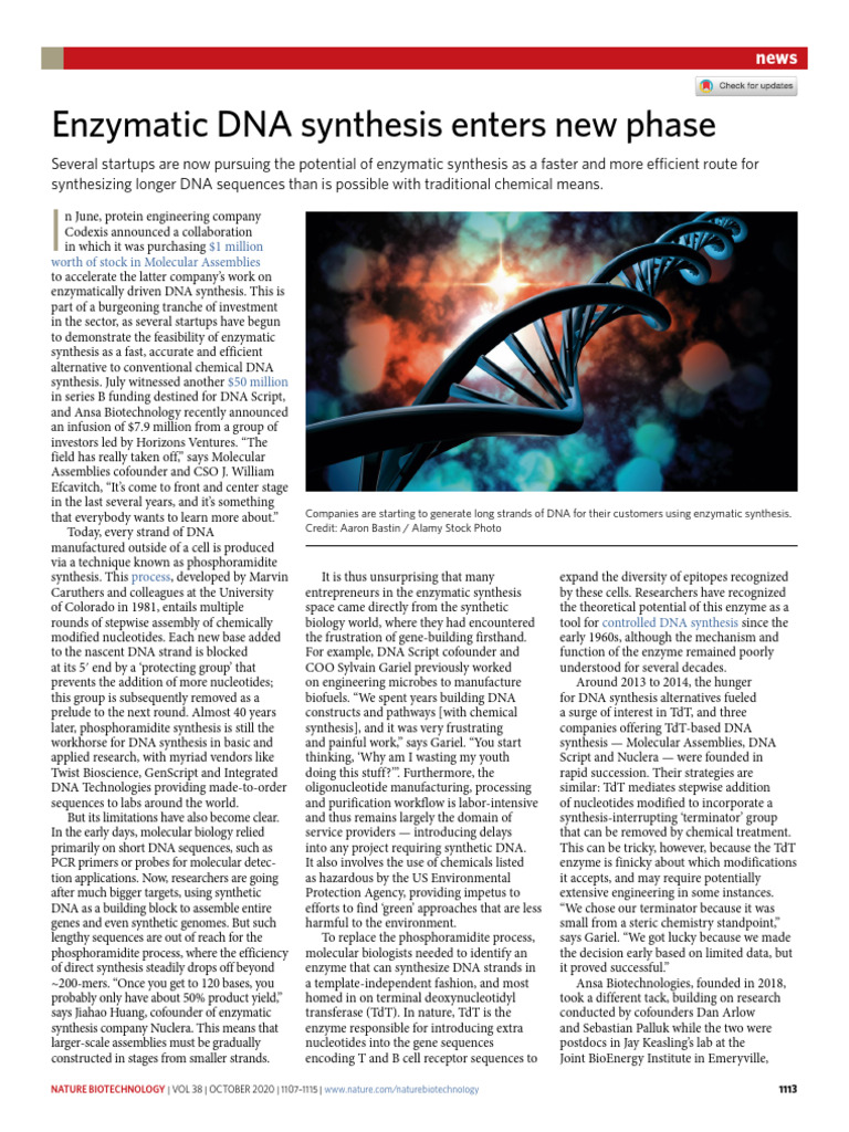 Enzymatic DNA Synthesis Enters New Phase | PDF | Dna Sequencing | Dna