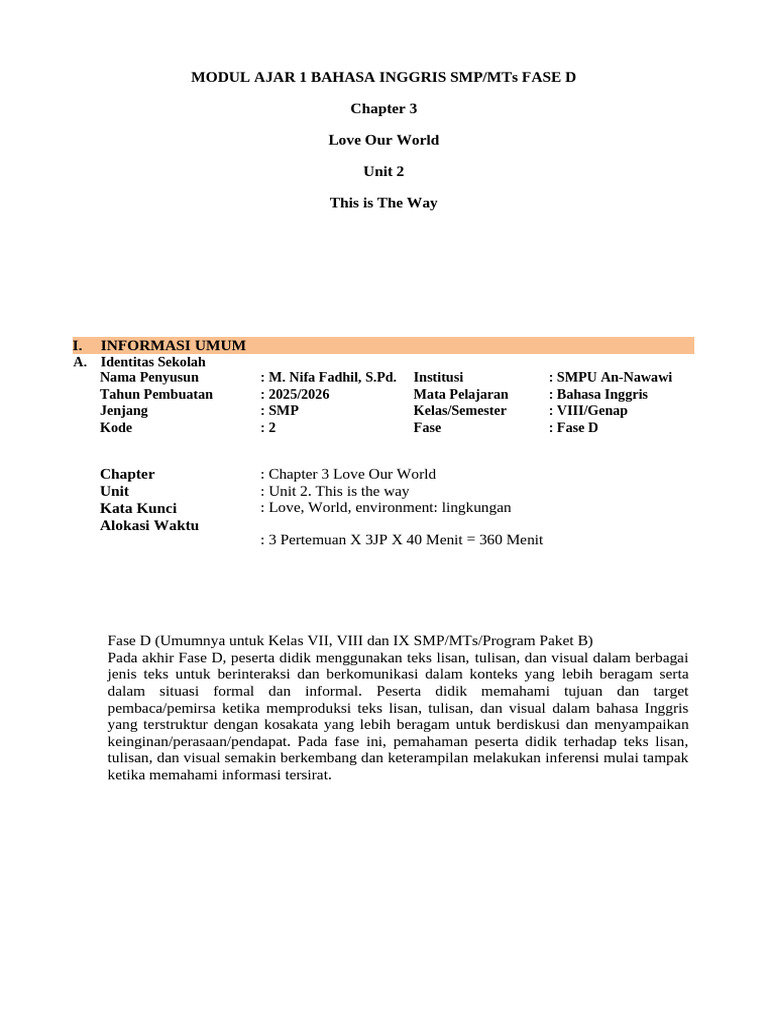 Modul Ajar Chapter 3 Unit 2 Pertemuan 3 - 4 | PDF