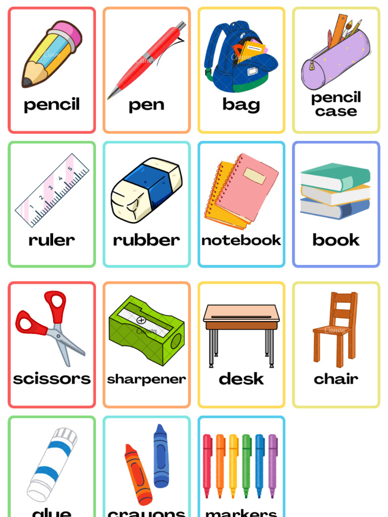 School Objects Flashcards | PDF