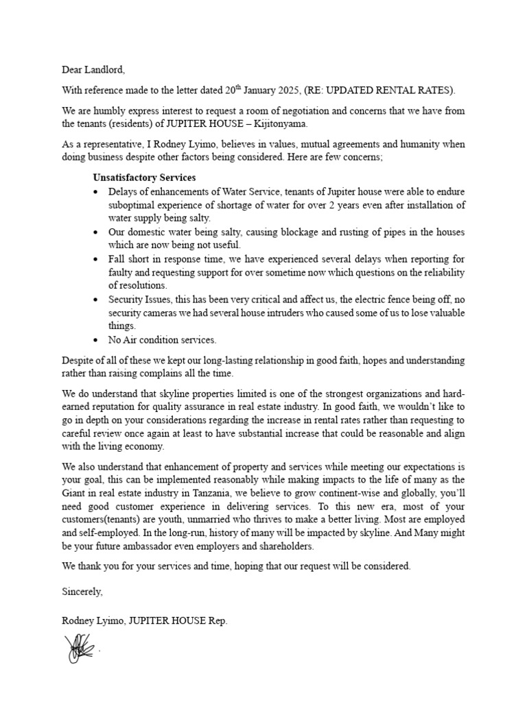 Letter - Updated Rental Rates | PDF