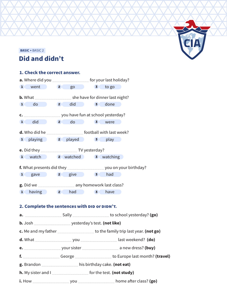 Simple Past 3 - Did and Didnt | PDF