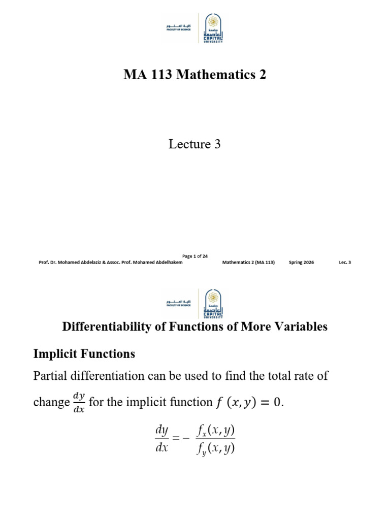 Lec003 Mathematics2 Spring 2026 | PDF | Derivative | Mathematical Analysis
