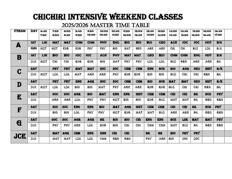 2026 Weekend New Timetable (1) | PDF