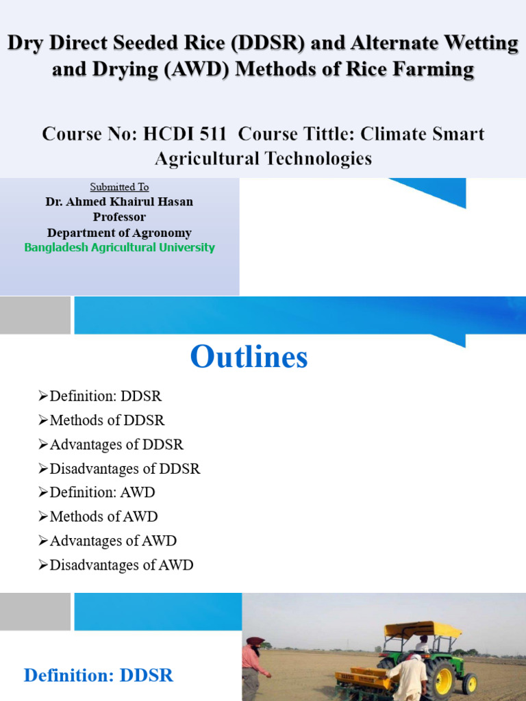 DDSR & AWD Presentation (1) (1) | PDF | Rice | Sowing