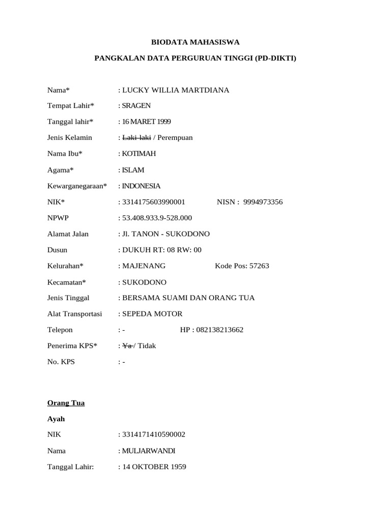 Form Biodata | PDF