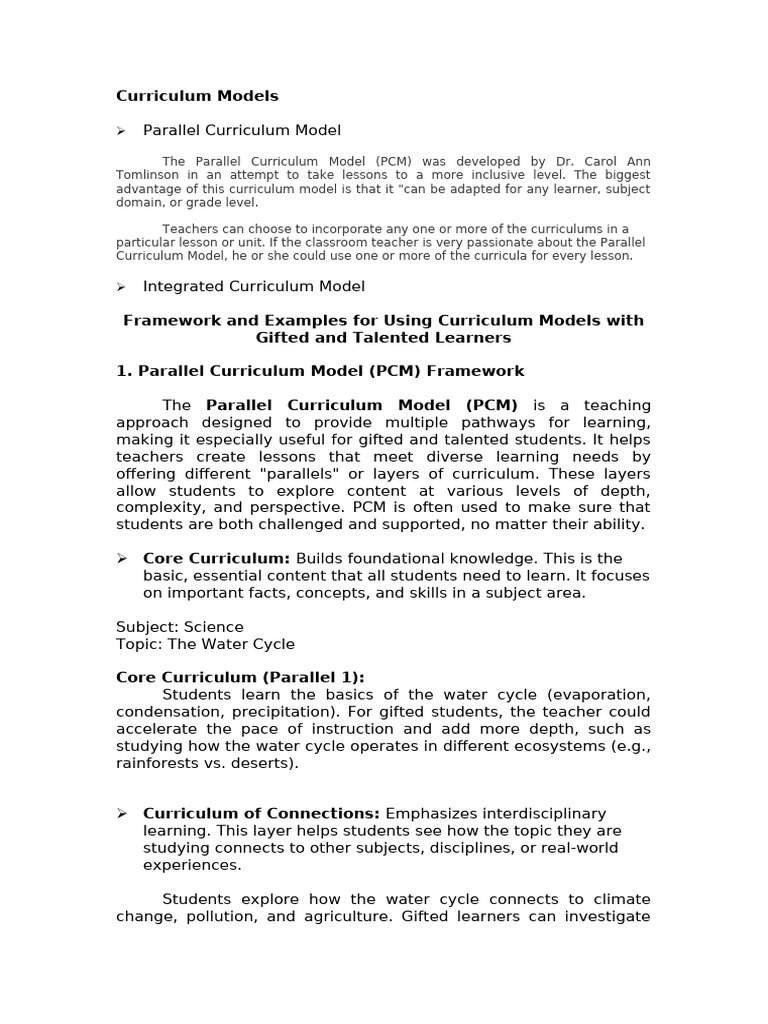 PARALLEL AND INTEGRATED CURR MODELS | PDF | Curriculum | Sustainability