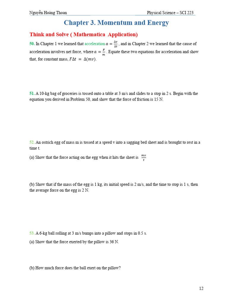 20251 SCI Exercises Chapter 3 | PDF | Force | Momentum
