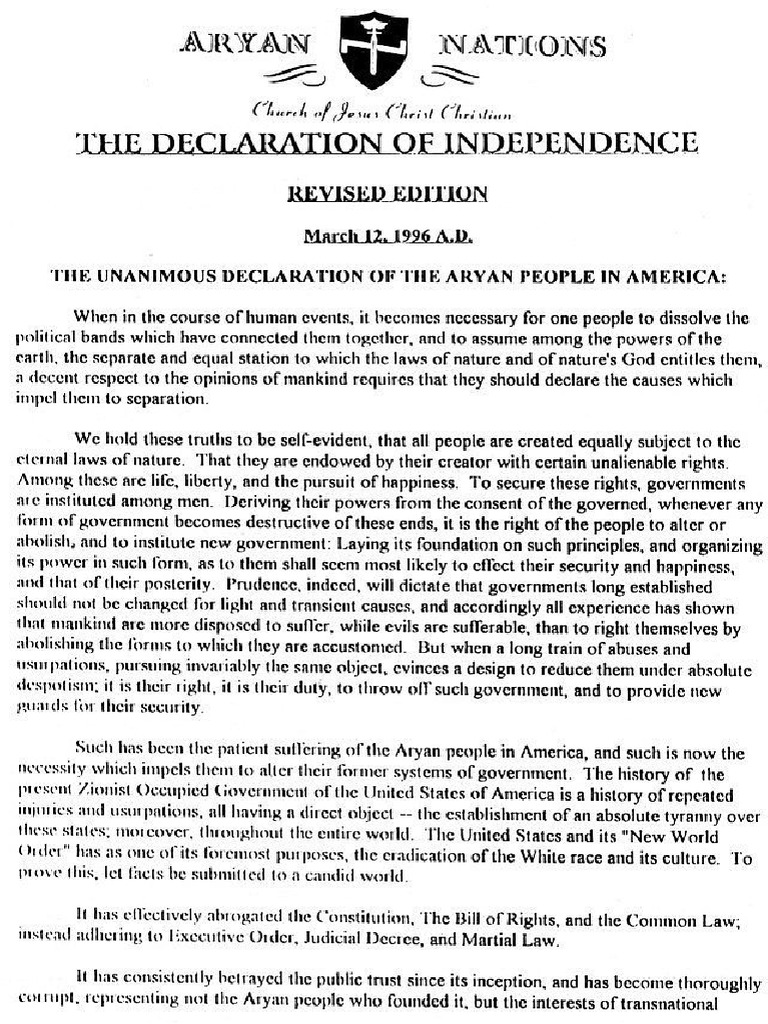 Aryan Nations Declaration | PDF