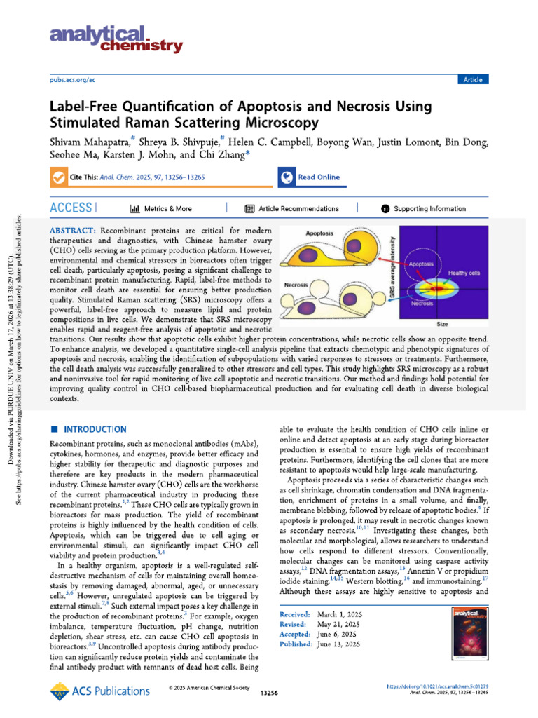Label-Free Quantification of Apoptosis and Necrosis Using | PDF