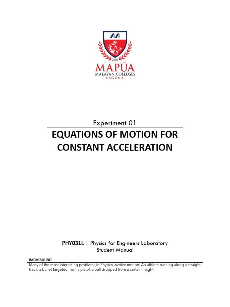 01-Equations of Motion for Constant Acceleration | PDF | Acceleration ...